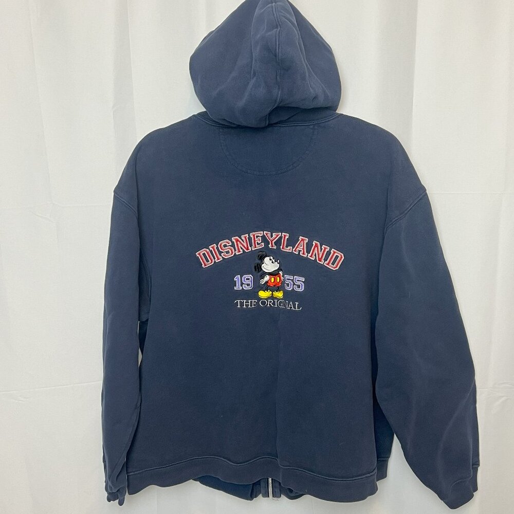 Vintage 1995 Disney World Embroidered Back Mickey Mouse Zip Up Hoodie XL Blue